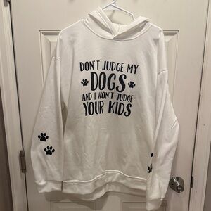 SHEIN White Hoodie with Black Paw & Slogan Print